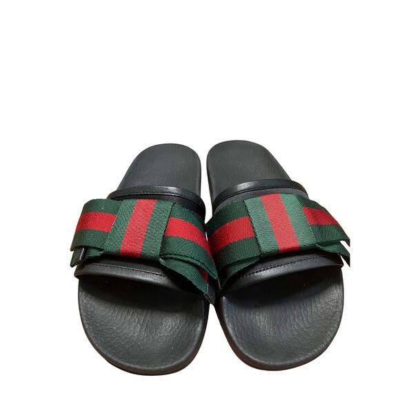 Gucci Web Stripe Slide Sandals - Picture 1 of 4